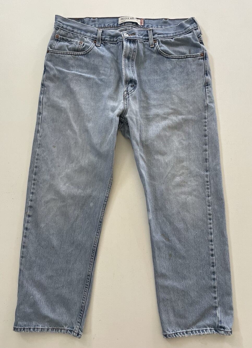 Men's Levi's 505 Blue Jeans Regular Fit 38x30 (Actual 35x27) Light Wash Mid Rise